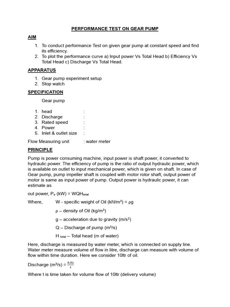 Gear Pump Performance Evaluation | PDF | Pump | Mechanical Engineering
