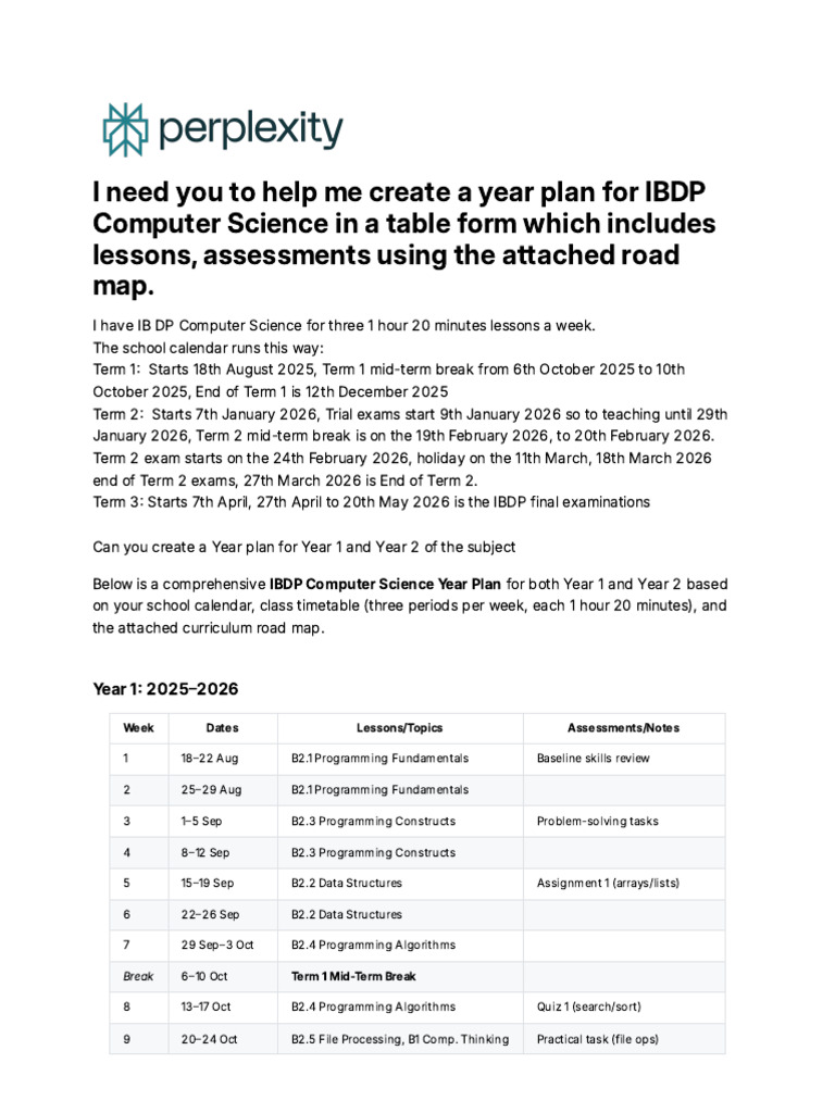 IBDP Computer Science Year Plan 2025-2027 | PDF | Databases | Computer ...