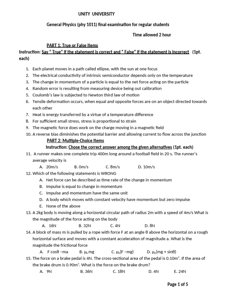 Physics 101 Final Exam Questions | PDF | Force | Momentum