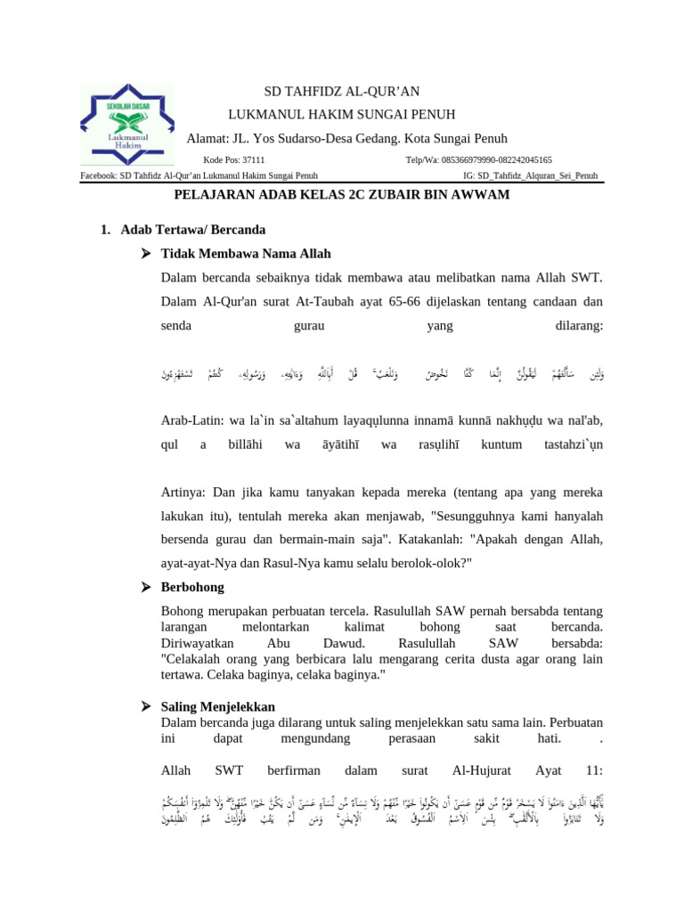 Adab Bercanda dan Hormat pada Orang Tua | PDF
