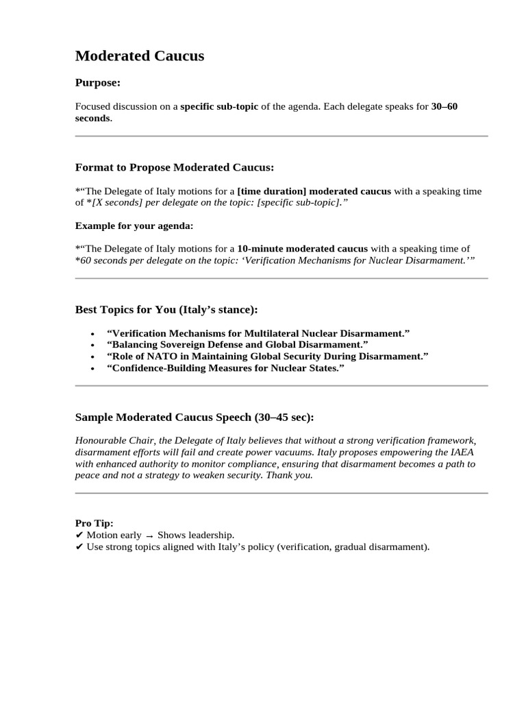 Moderated Caucus Guidelines for MUN | PDF