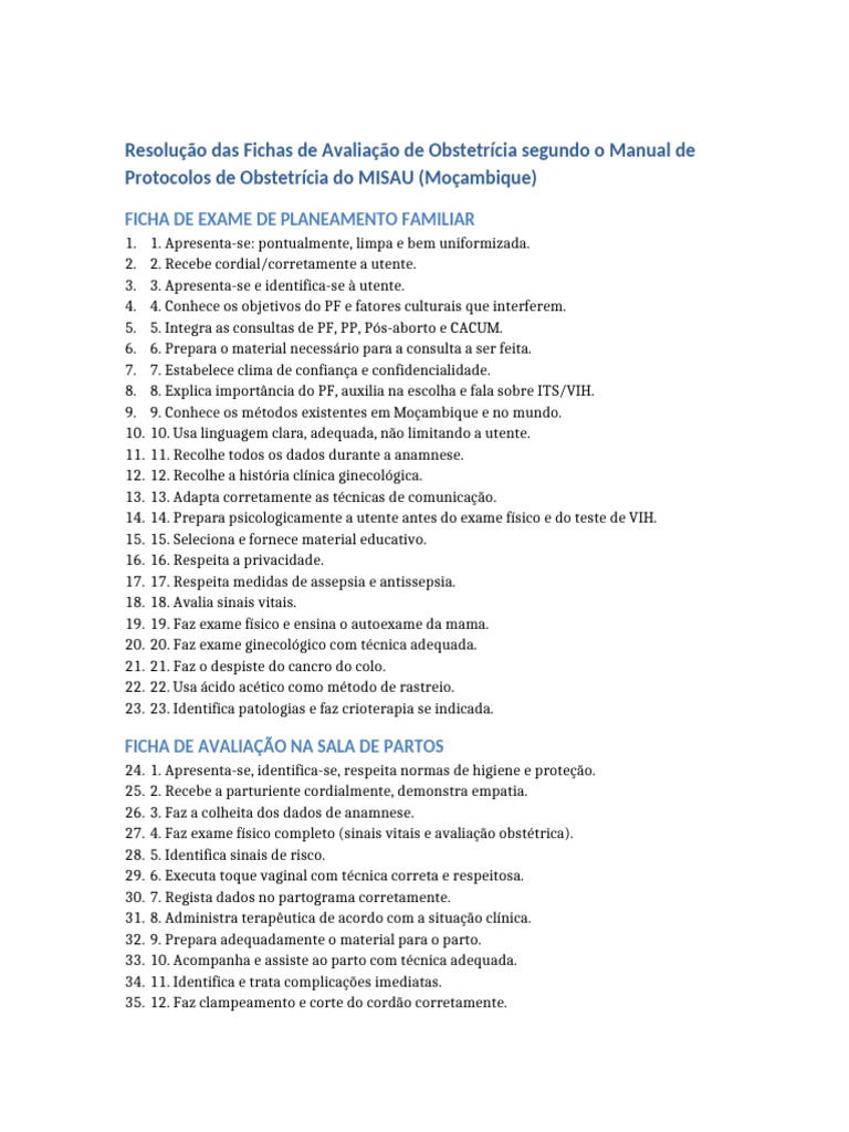 Respostas Fichas Obstetricia MISAU | PDF | Parto | Especialidades médicas