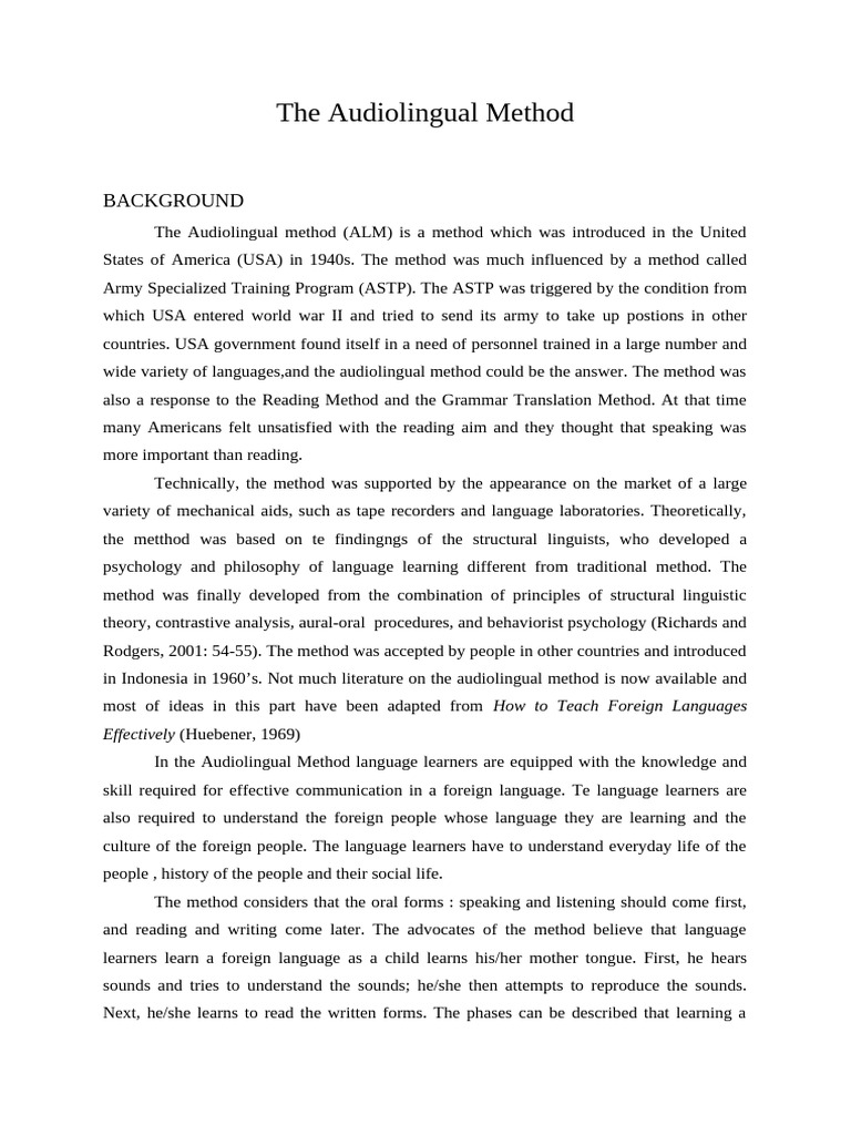 Overview of the Audiolingual Method | PDF | Language Education ...