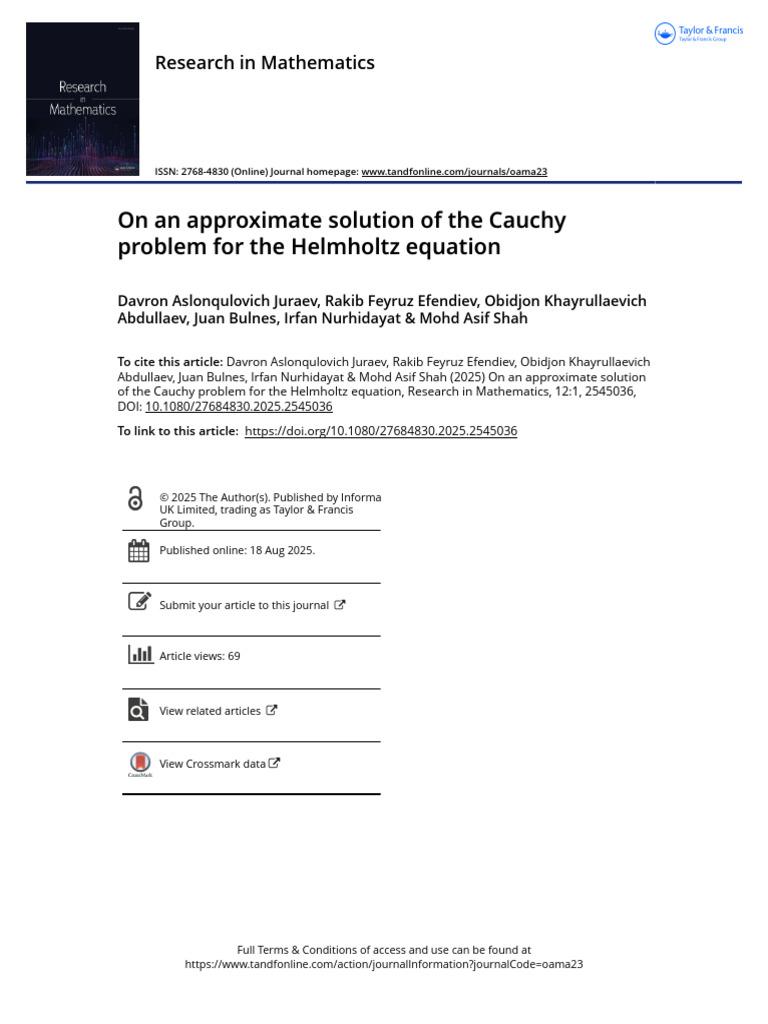 On An Approximate Solution of The Cauchy Problem For The Helmholtz ...
