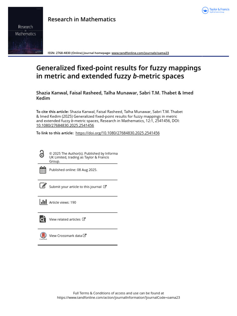 Generalized Fixed-Point Results For Fuzzy Mappings in Metric and ...