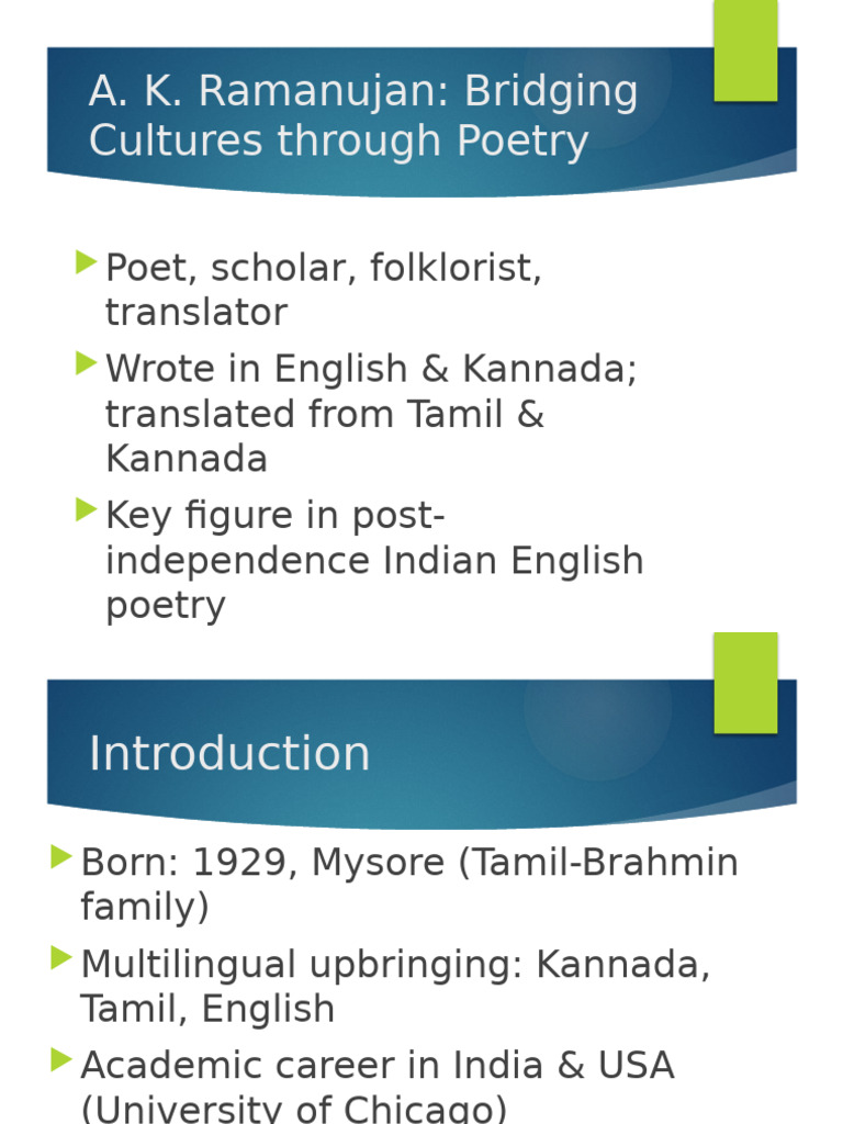 A.K. Ramanujan: Cultural Bridge in Poetry | PDF