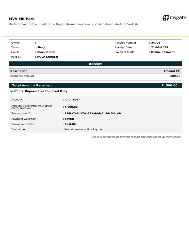 Receipt-Block E-118 | PDF