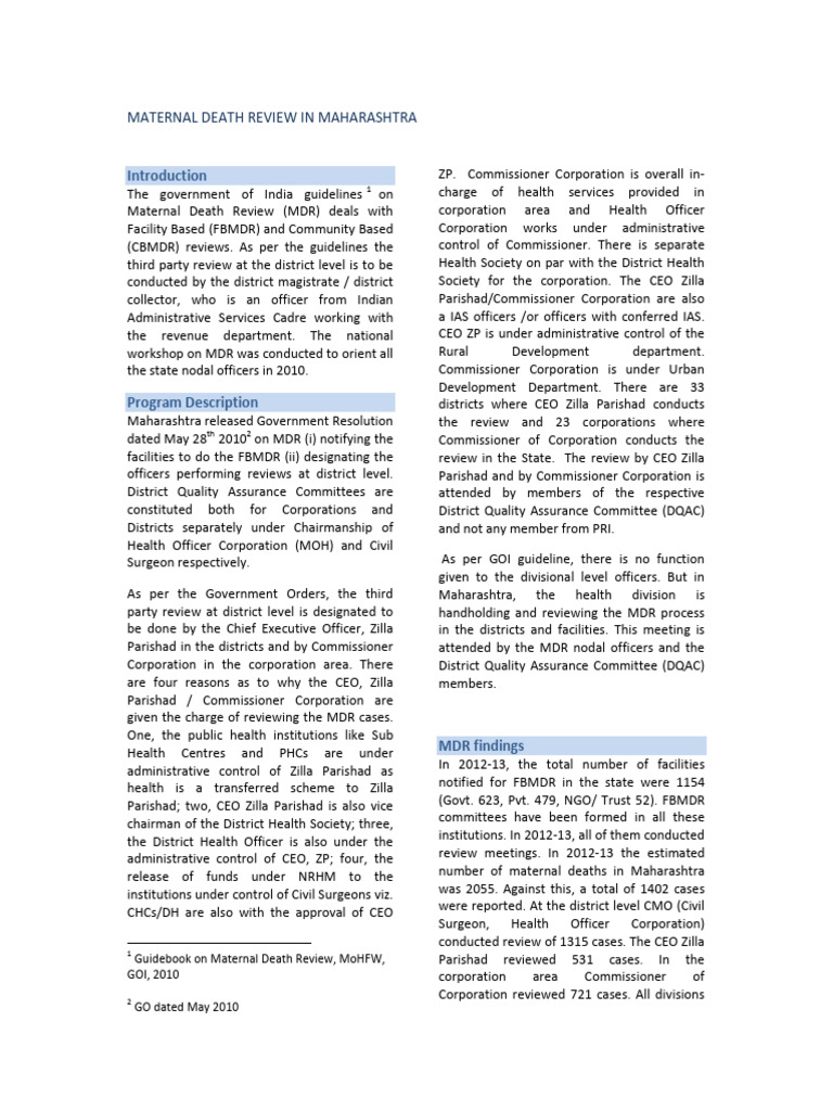 Maternal Death Review in Maharashtra | PDF | Obstetrics | Mammalian ...