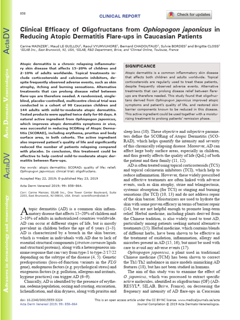 Efficacy of Ad-Resyl in Reducing AD Flare Ups | PDF | Dermatitis ...