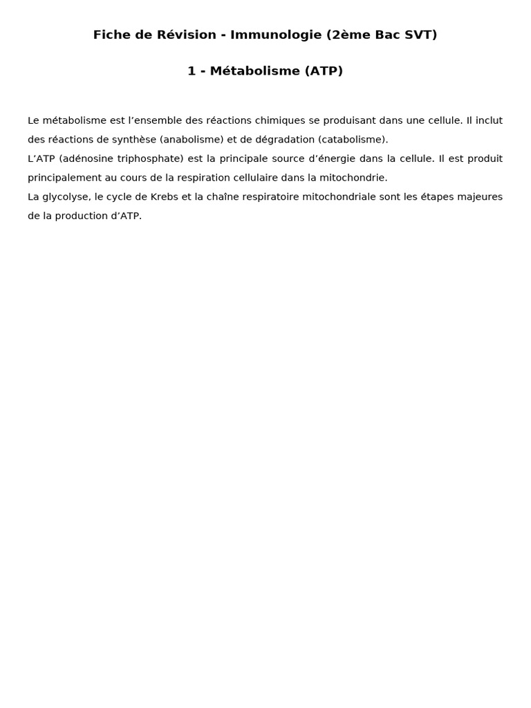 Révision Immunologie et Génétique Bac SVT | PDF | Système immunitaire ...