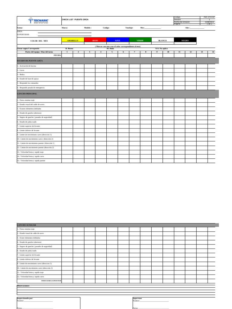 FMC-2817-067 Check List Puente Grúa | PDF | Color