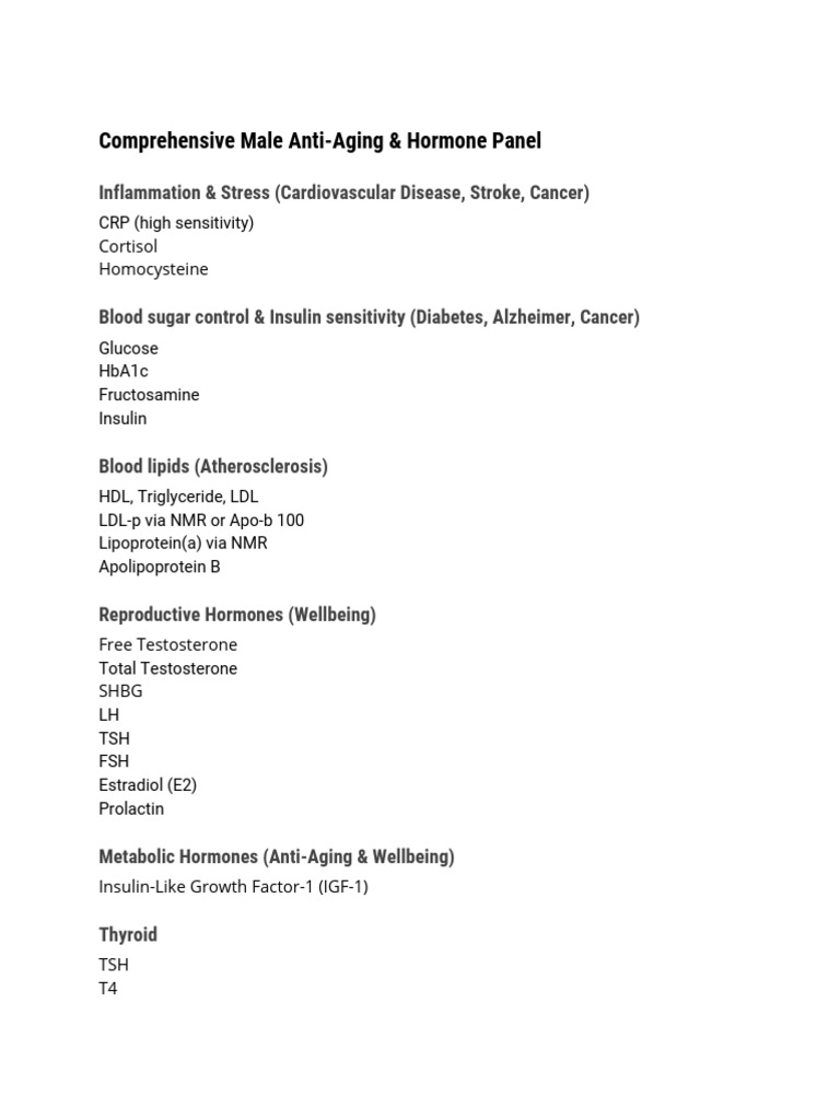 Comprehensive Male Anti-Aging & Hormone Panel | PDF