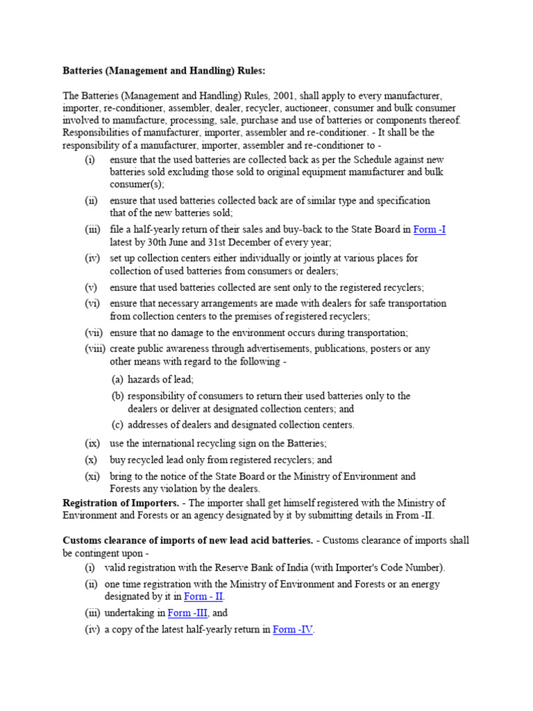Batteries Management and Handling Rules | PDF | Recycling | Waste
