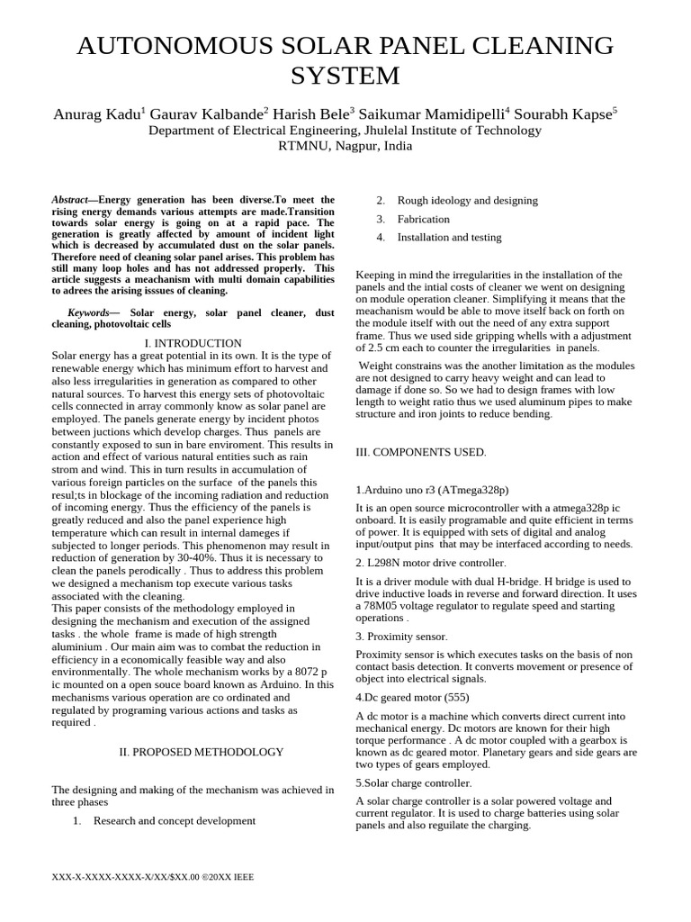 Research Paper For Solar Panel Cleaning System Based On Iot | PDF ...
