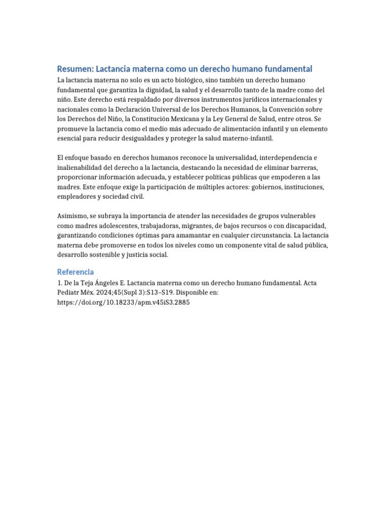 Lactancia Materna: Derecho Humano Esencial | PDF