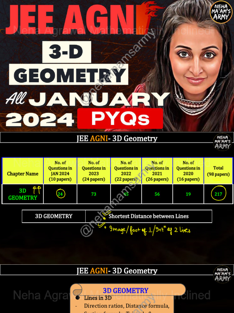 JEE Mains JAN 2024 PYQs - 3D Geometry | PDF | Line (Geometry) | Triangle