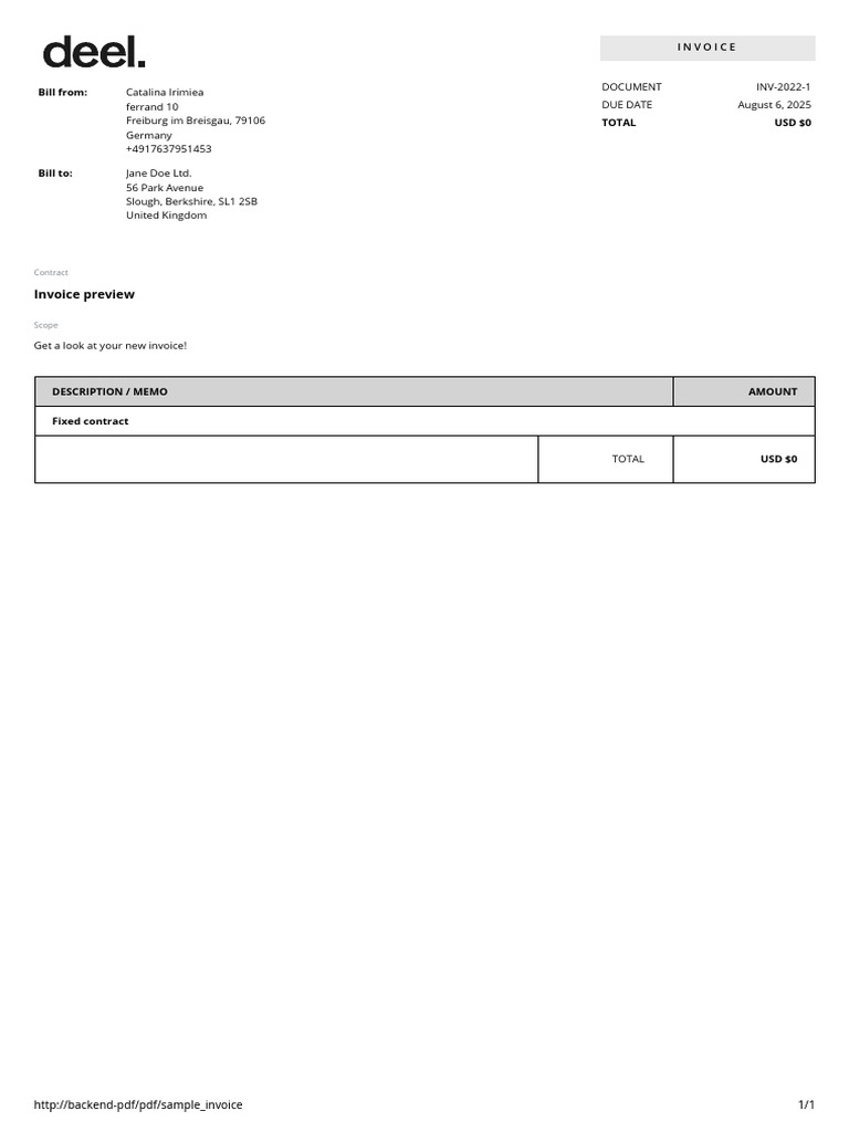 Invoice INV-2022-1 for Jane Doe Ltd. | PDF