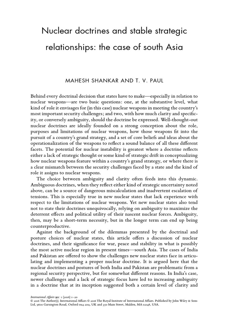 Nuclear Doctrines And Stable Strategic Relationships Pdf Deterrence