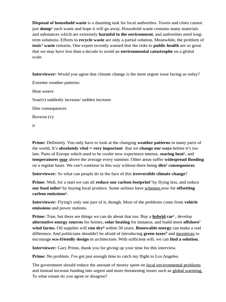 Writing Task 2 Government + Environment | PDF | Climate Change | Waste