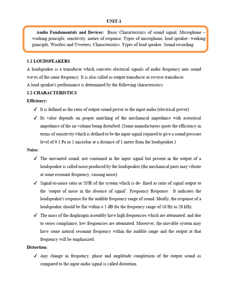 CE Unit 1 | PDF | Loudspeaker | Microphone