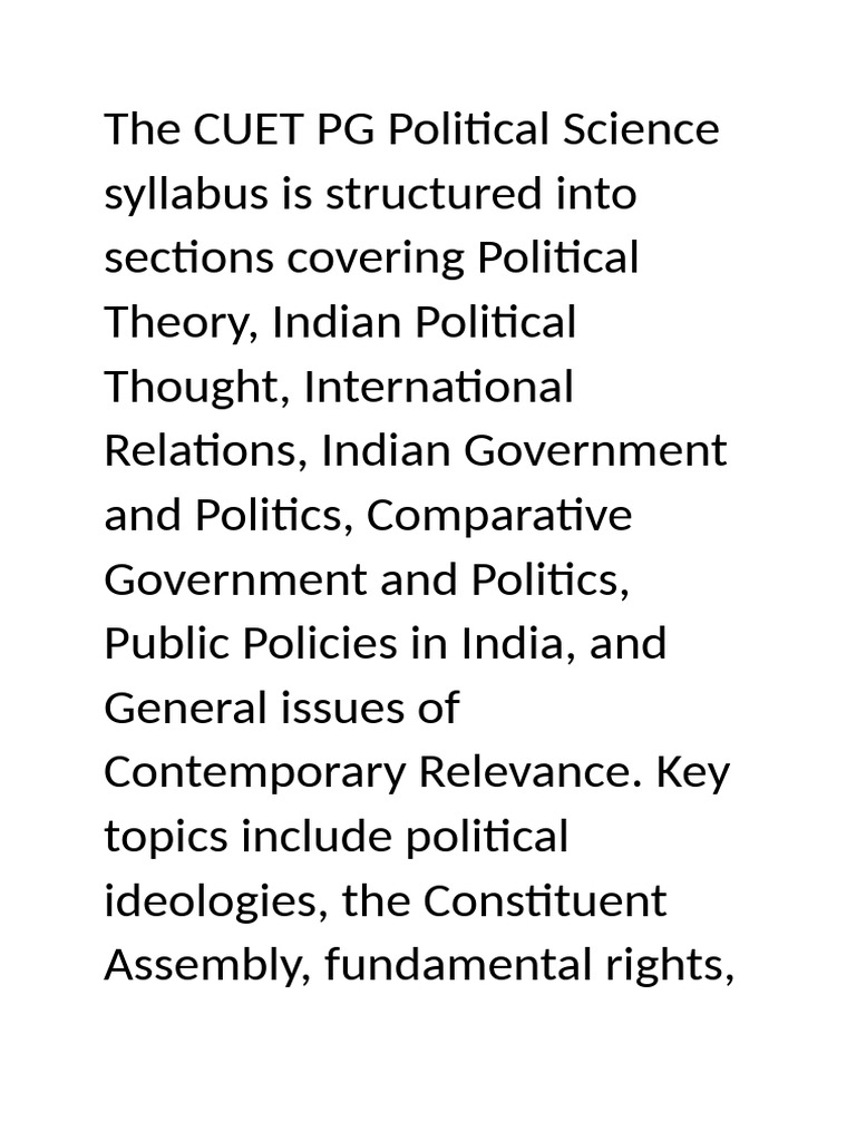 The CUET PG Political Science Syllabus Is | PDF