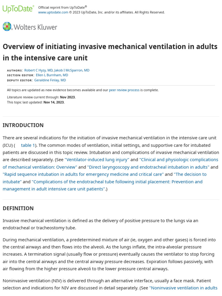 Invasive Mechanical Ventilation Overview | PDF | Breathing ...