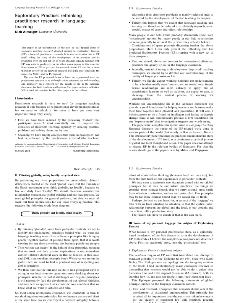 Rethinking Practitioner Research in Language Teaching | PDF | Thought ...