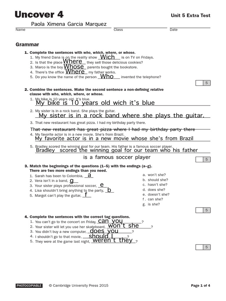 Unit 5 Extra Test: Grammar & Vocabulary | PDF