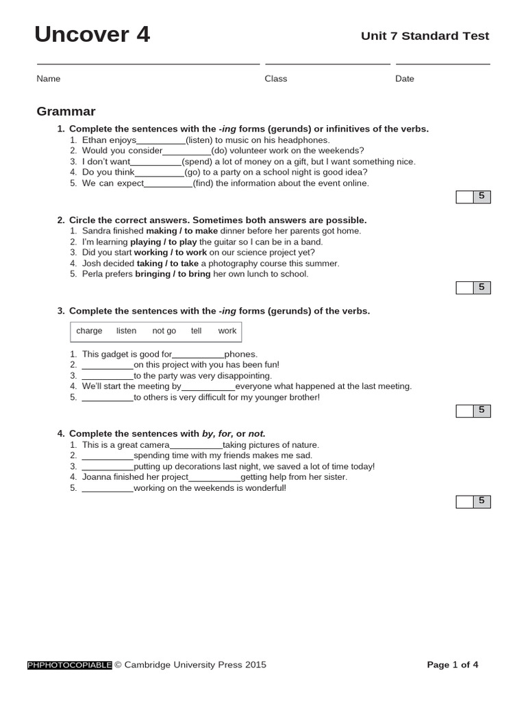Unit 7 Standard Test: Grammar & Vocabulary | PDF