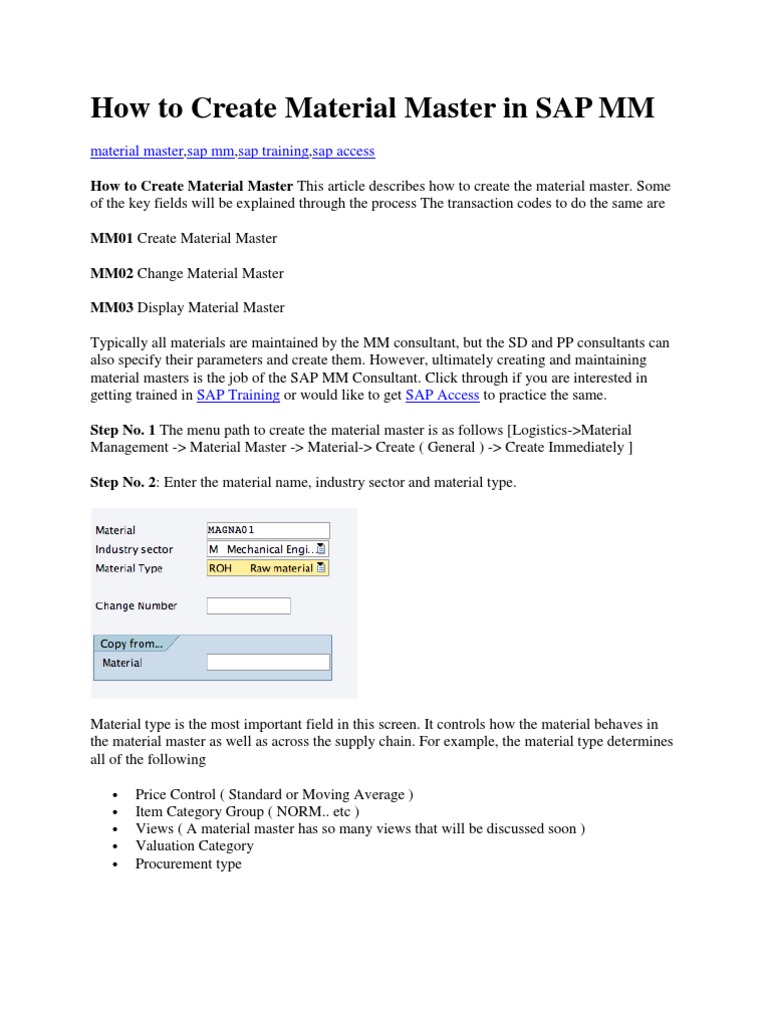 Creating Material Master in SAP MM | PDF | Procurement | Packaging And ...