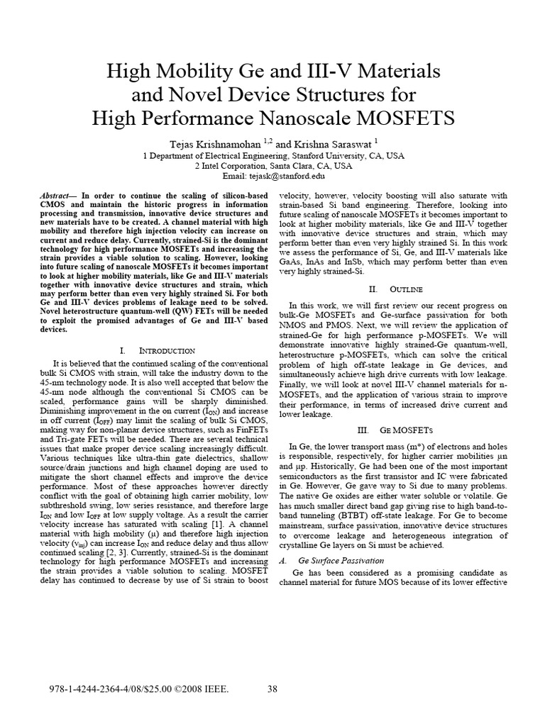 High Mobility Ge and IIIV Materials and Novel Device Structures For ...