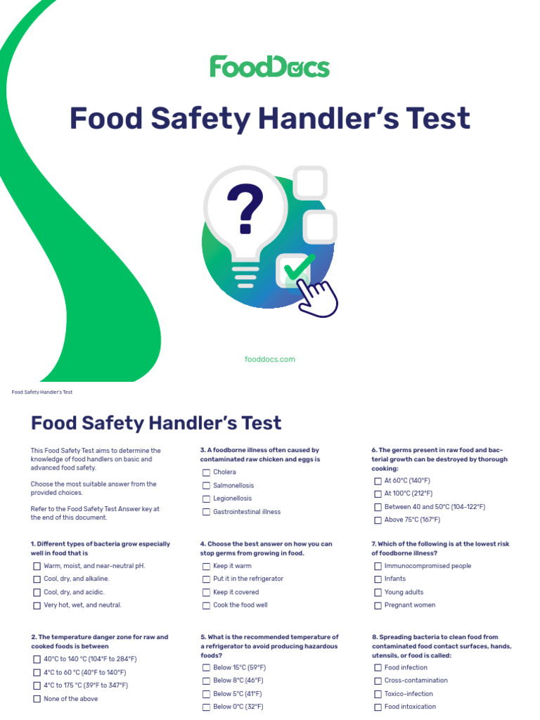 Food Safety Handler's Knowledge Test | PDF | Foodborne Illness | Food ...