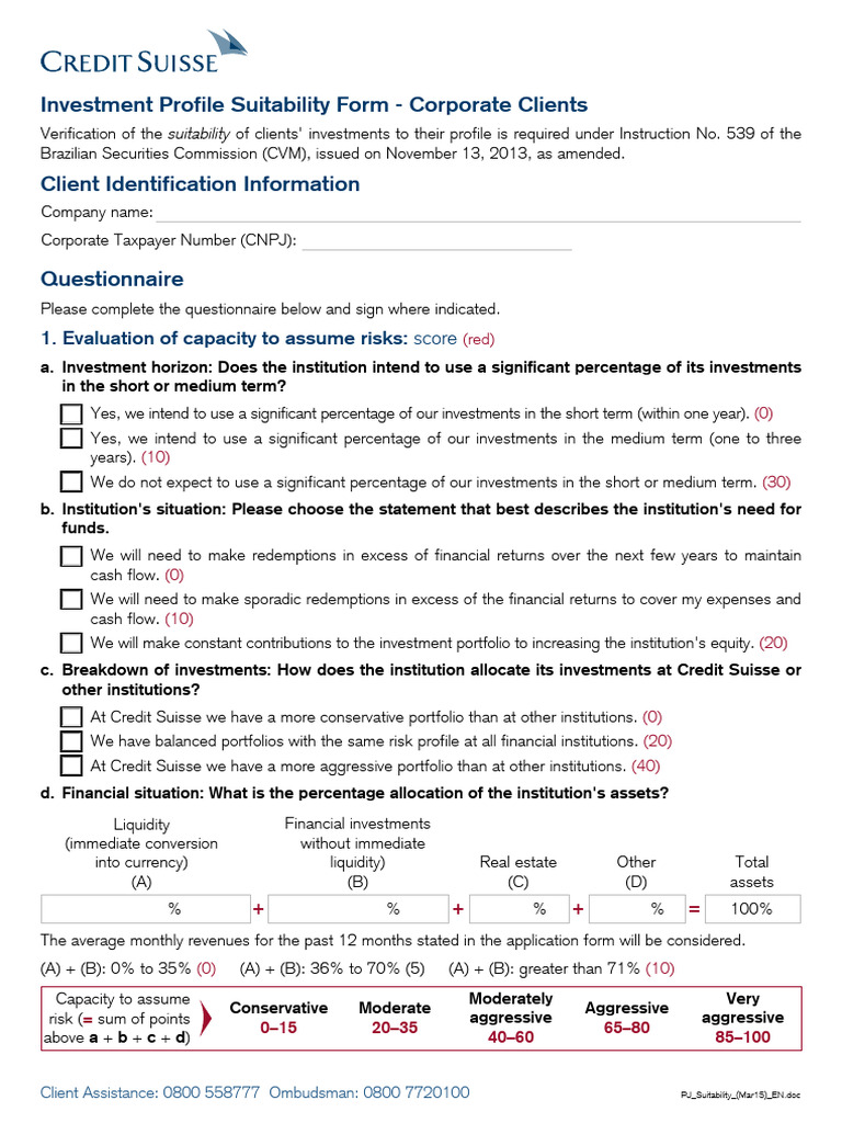 Corporate Investment Profile Suitability Form | PDF | Investing ...