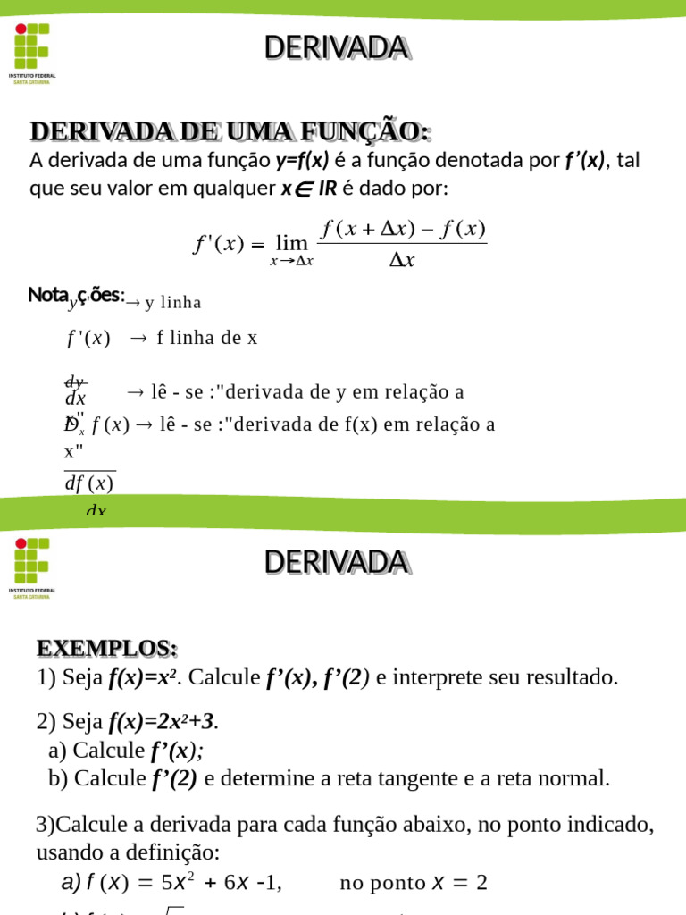 Derivadas: Definições e Exemplos | PDF | Derivado | Subtração