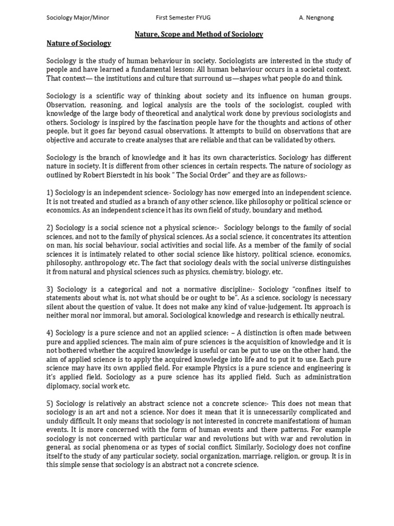 Nature and Scope of Sociology Explained | PDF | Sociology | Rationalism
