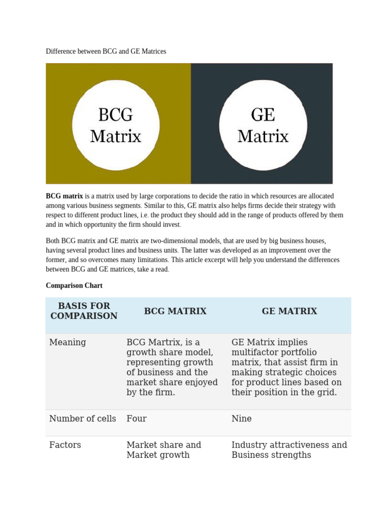 BCG vs GE Matrix: Key Differences | PDF | Matrix (Mathematics) | Economies