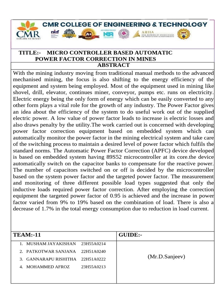 Automatic Power Factor Correction in Mines | PDF