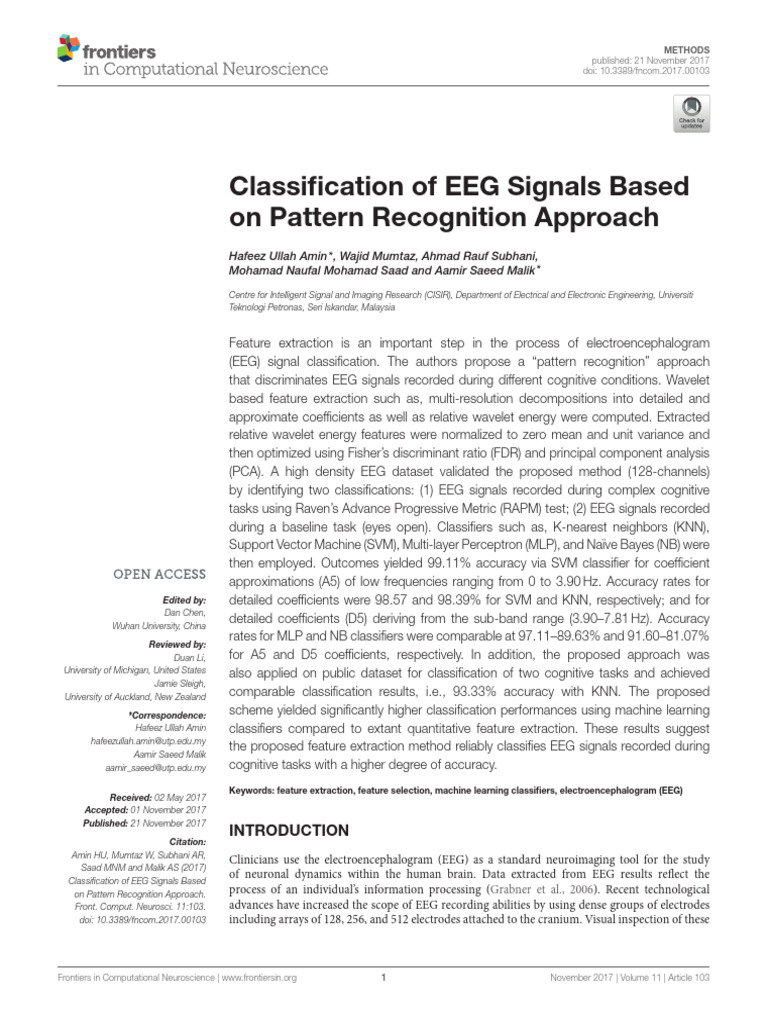 EEG Signal Classification via Pattern Recognition | PDF | Wavelet ...
