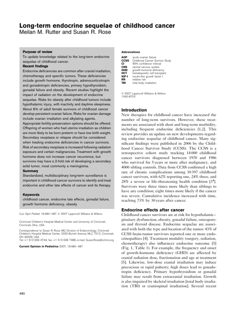 Endocrine Sequelae of Childhood Cancer (Curr Opin Pediatr 2007) | PDF ...