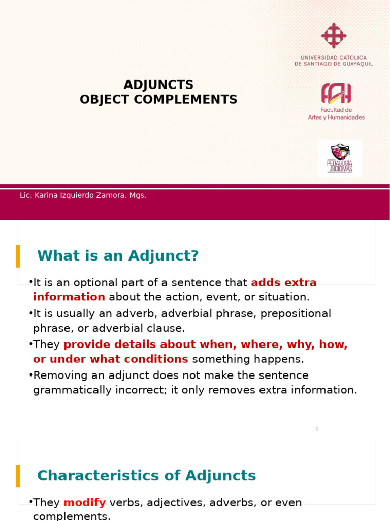 Week 4 - Unit 1 - Object Complements and Adjuncts | PDF | Adverb | Verb