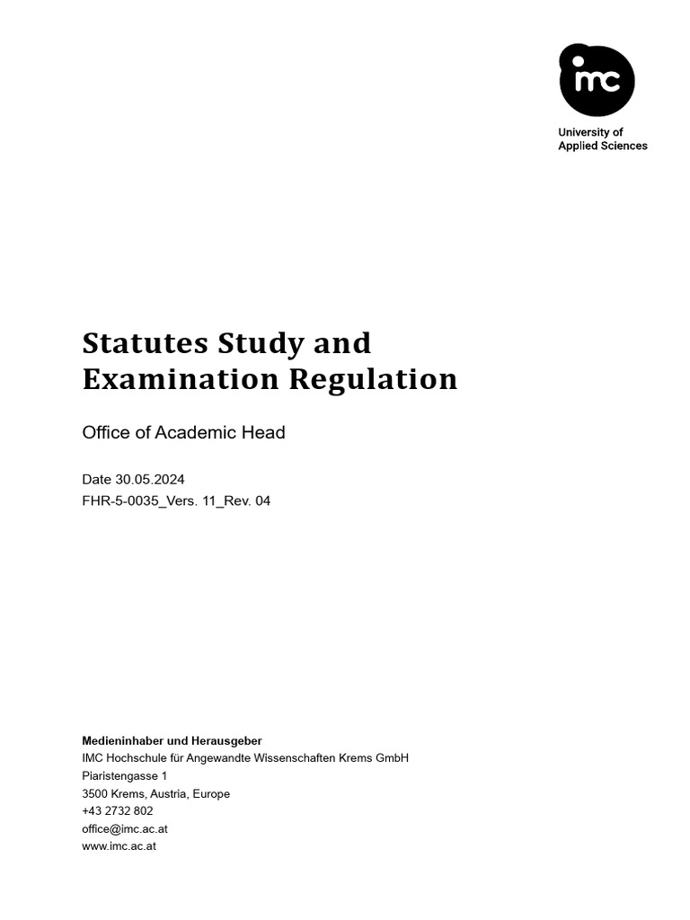 Study and Examination Regulations 2024 | PDF | Thesis | Academic Degree