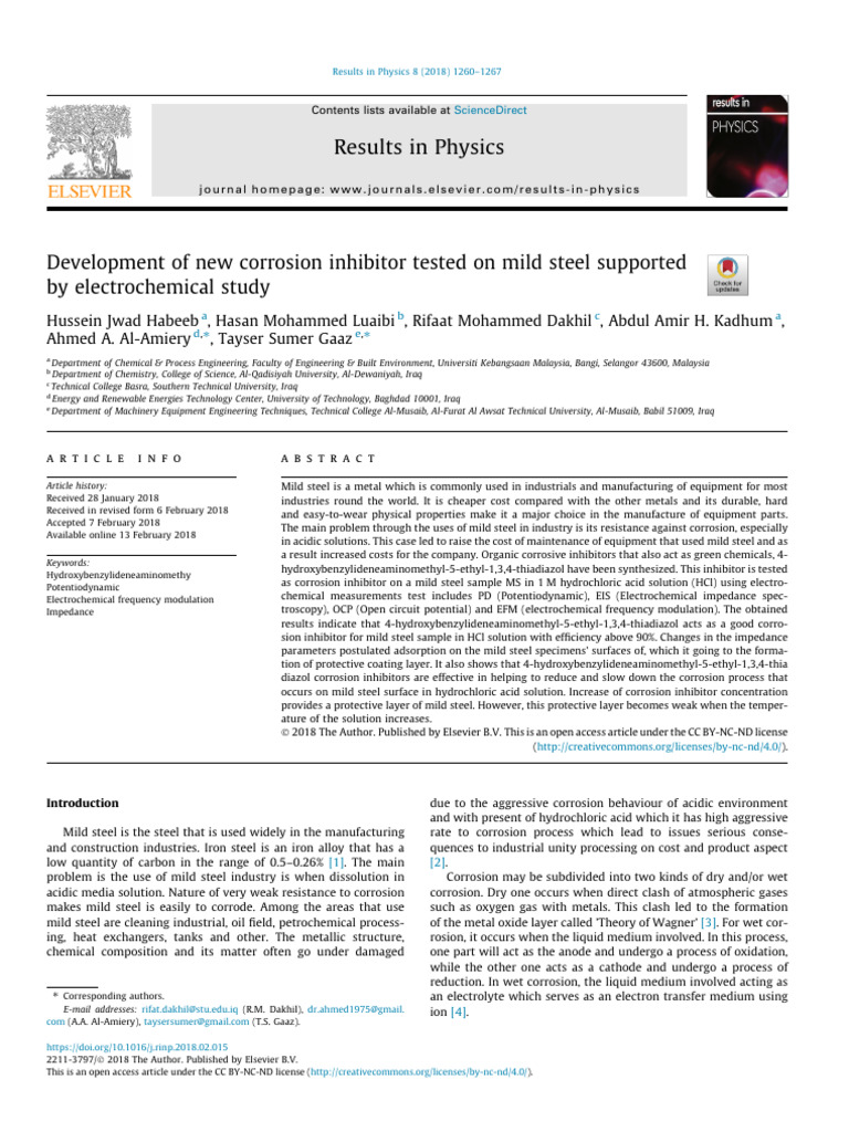 New Corrosion Inhibitor for Mild Steel | PDF | Corrosion | Redox