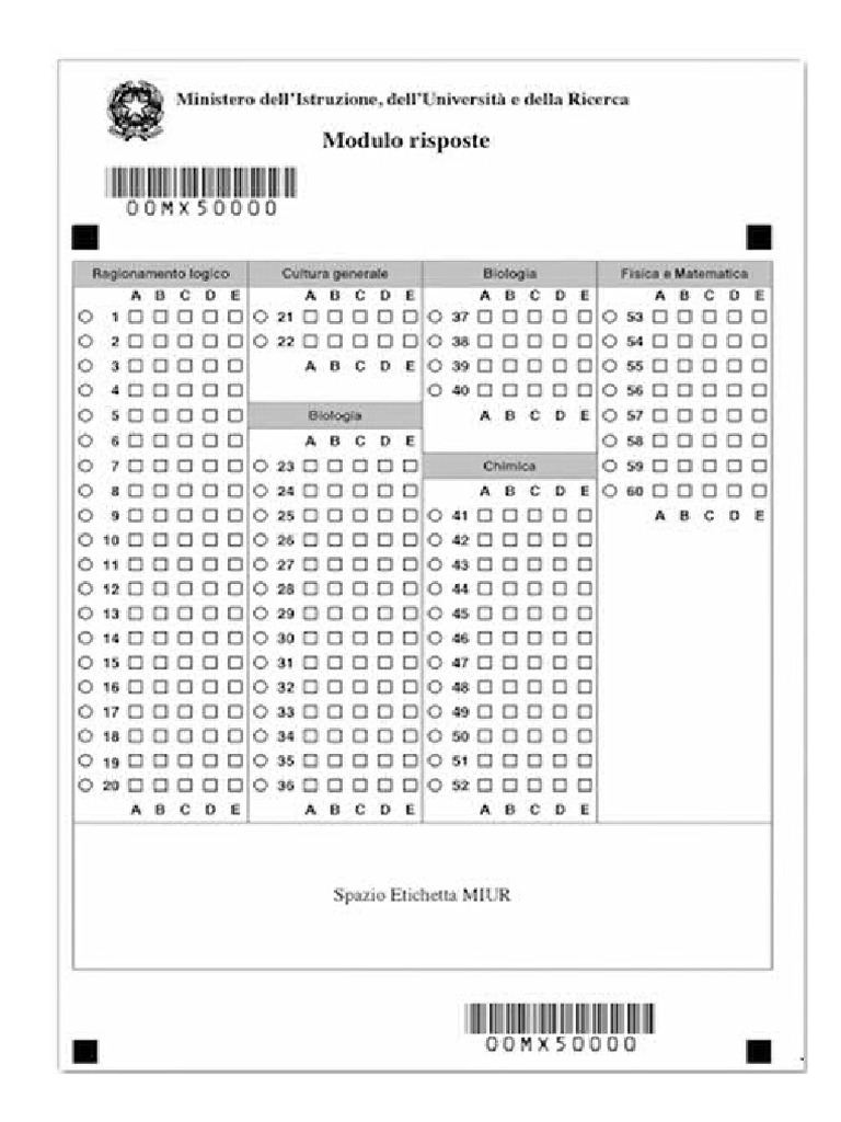 Fac-Simile Modulo Risposte Test Medicina | PDF