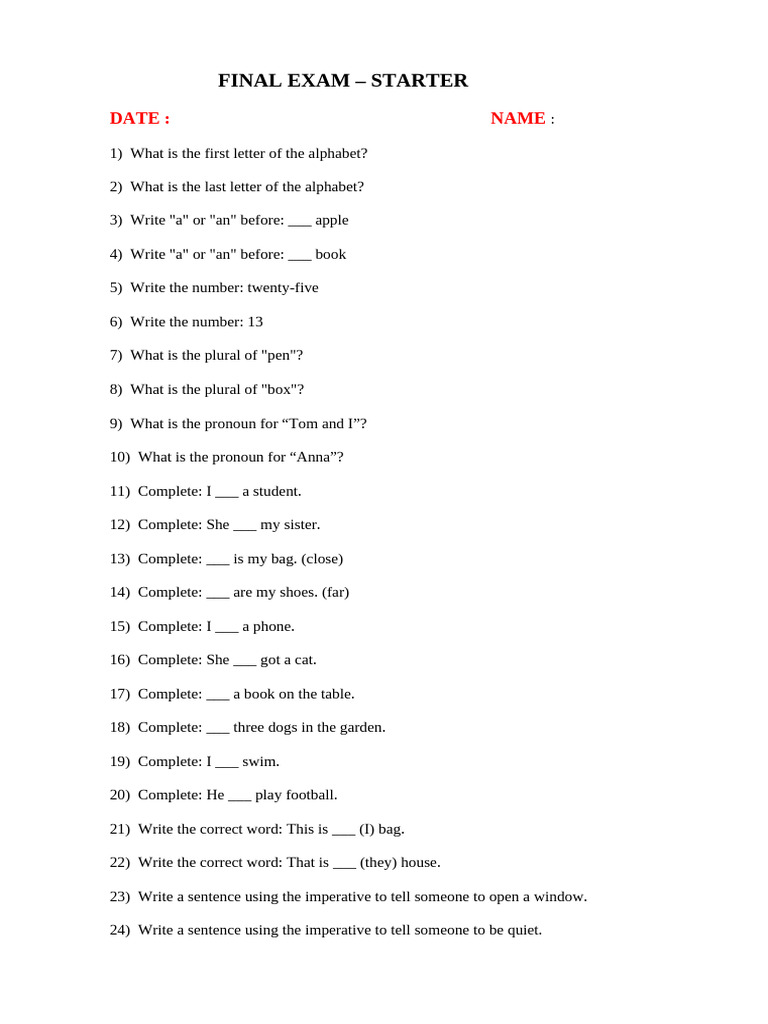 Final Exam Starter | PDF