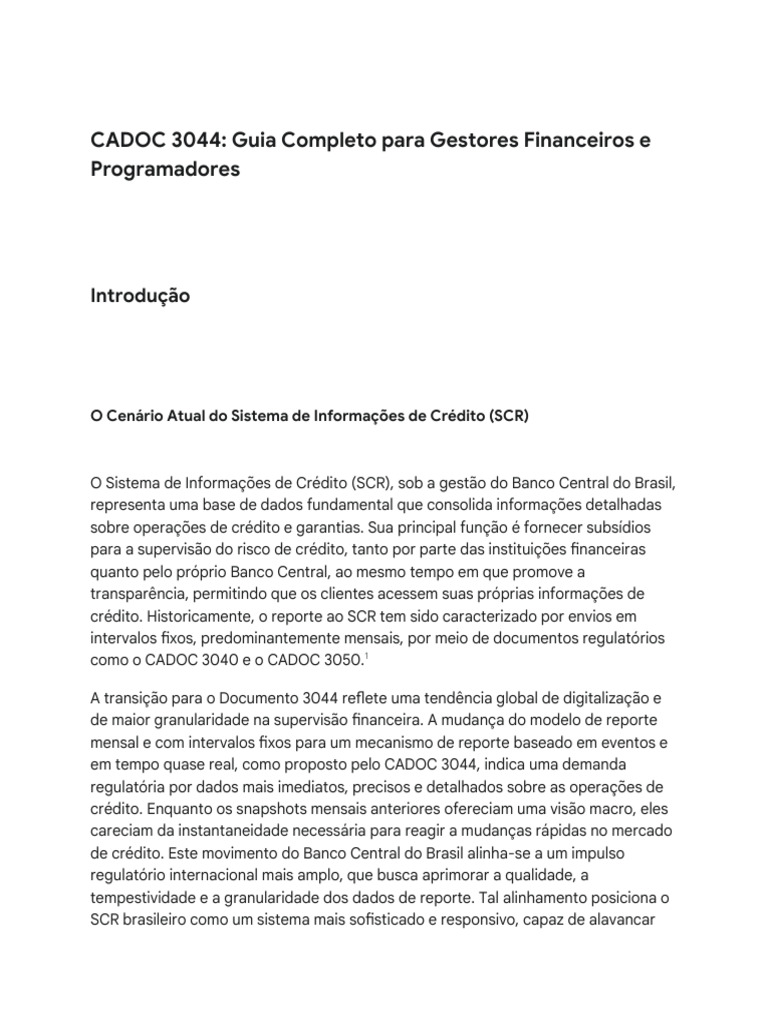 Guia do CADOC 3044 para Gestores Financeiros | PDF | Crédito | Finanças ...
