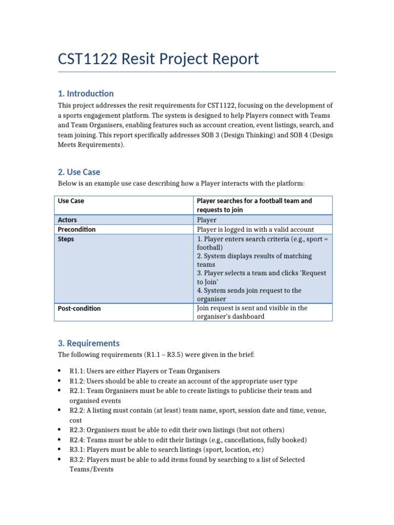 CST1122 Sports Engagement Platform Report | PDF | Usability | Cyberspace