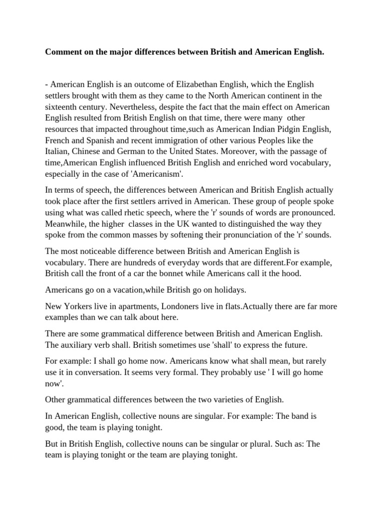 Differences in British and American English | PDF | Grammatical Gender ...