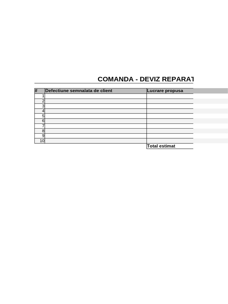 Deviz Service Blank | PDF