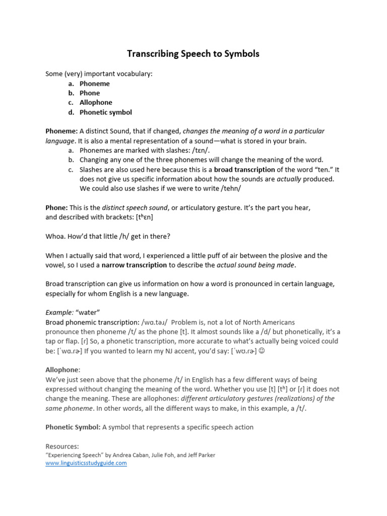 Transcribing Speech to Symbols | PDF