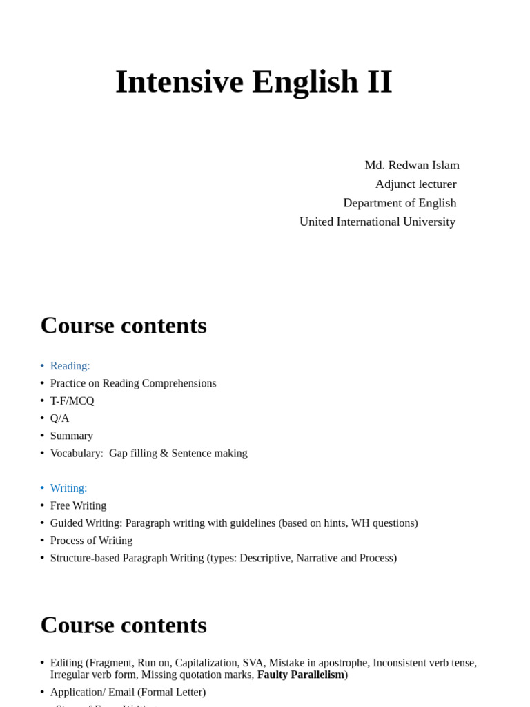 English II Class 01 | PDF